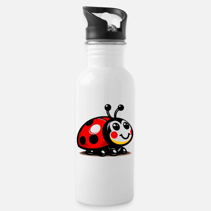 Marienkäfer - Trinkflasche mit integriertem Trinkhalm - Weiß