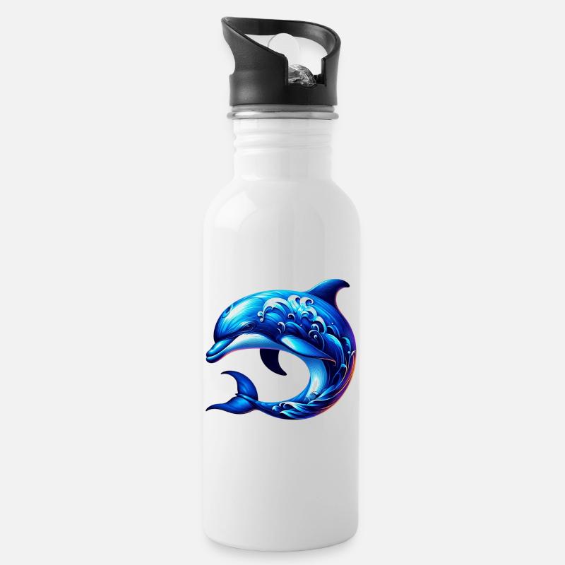 Delfin - Trinkflasche mit integriertem Trinkhalm - Weiß