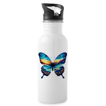 Schmetterling - Trinkflasche mit integriertem Trinkhalm - Weiß - Rechts