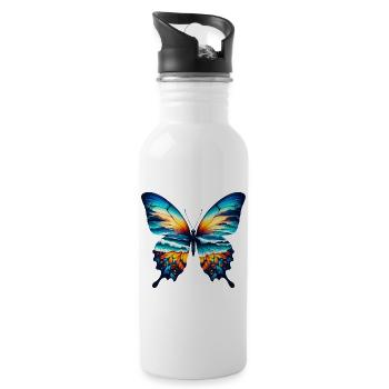 Schmetterling - Trinkflasche mit integriertem Trinkhalm - Weiß - Rechts