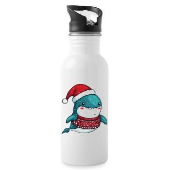 Wal Weihnachten - Trinkflasche mit integriertem Trinkhalm - Weiß - Rechts