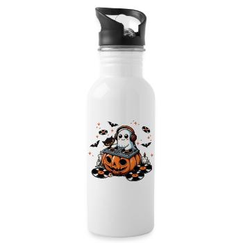 Joyeux fantôme d’Halloween en tant que DJ sur une citrouille - Gourde avec paille intégrée - blanc - Droite