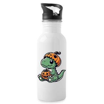 Mignon Halloween Dino T-Rex Dessin animé Citrouille - Gourde avec paille intégrée - blanc - Droite