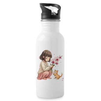 Ein Moment mit der Katze - Trinkflasche mit integriertem Trinkhalm - Weiß - Rechts
