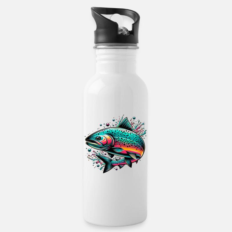 Lachs - Trinkflasche mit integriertem Trinkhalm - Weiß