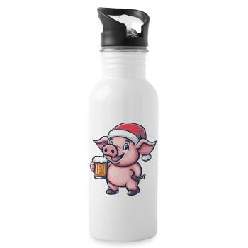 Pig Christmas Beer - Water bottle with straw - white - Right