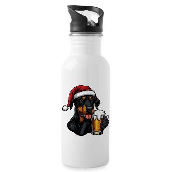 Dobermann Hund Weihnachten Bier - Trinkflasche mit integriertem Trinkhalm - Weiß - Rechts