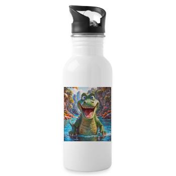 super süßes australisches Tier Down Under Krokodil - Trinkflasche mit integriertem Trinkhalm - Weiß - Rechts