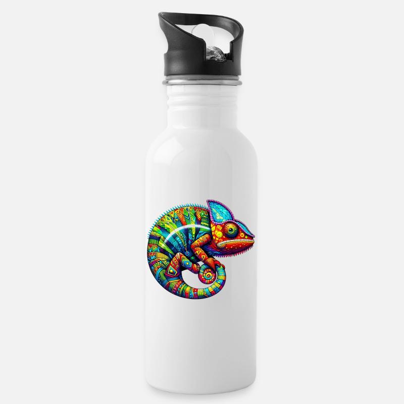 Chamäleon - Trinkflasche mit integriertem Trinkhalm - Weiß