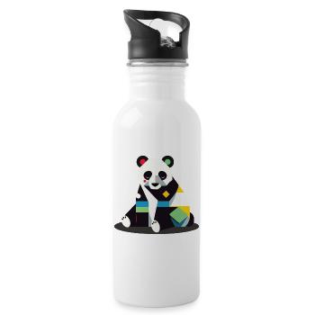 Geometrischer Panda – Minimalistisch und niedlich - Trinkflasche mit integriertem Trinkhalm - Weiß - Rechts