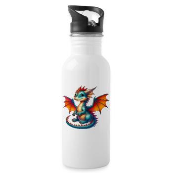 Drache - Trinkflasche mit integriertem Trinkhalm - Weiß - Rechts