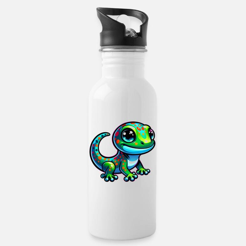 Gecko - Trinkflasche mit integriertem Trinkhalm - Weiß