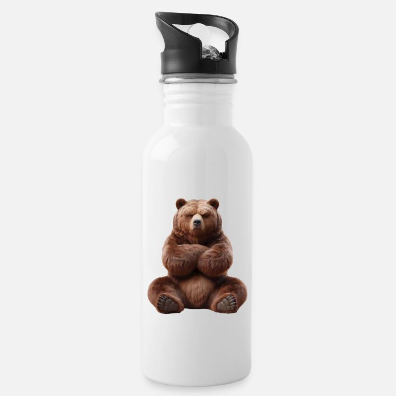 Bär grimmig 3 - Trinkflasche mit integriertem Trinkhalm - Weiß