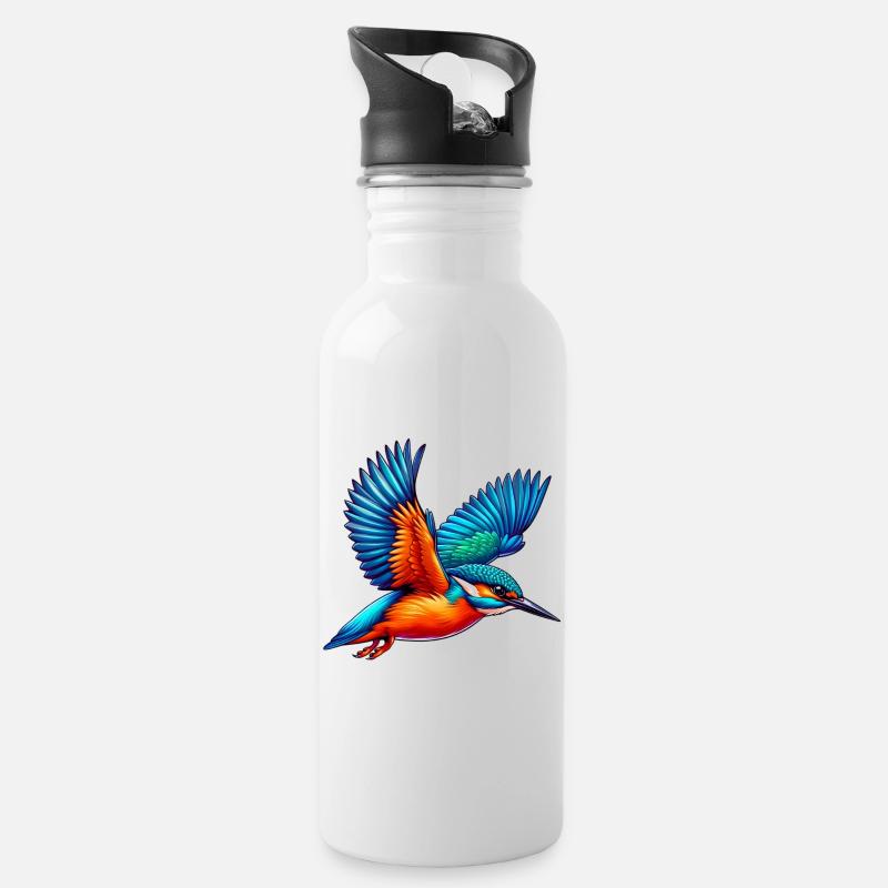 Eisvogel - Trinkflasche mit integriertem Trinkhalm - Weiß