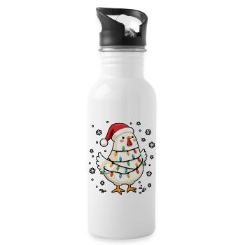 Weihnachtshuhn Hühnerliebhaber Geschenk - Trinkflasche mit integriertem Trinkhalm - Weiß - Rechts