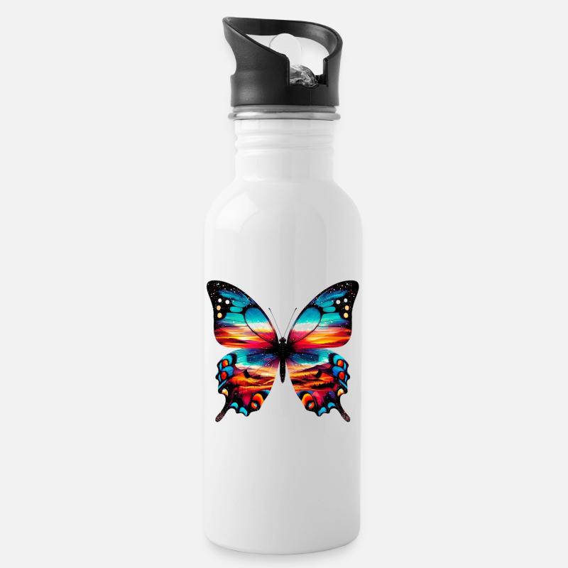 Papillon - Gourde avec paille intégrée - blanc