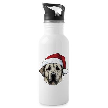 Kangal Dog Head Christmas Portrait - Water bottle with straw - white - Right
