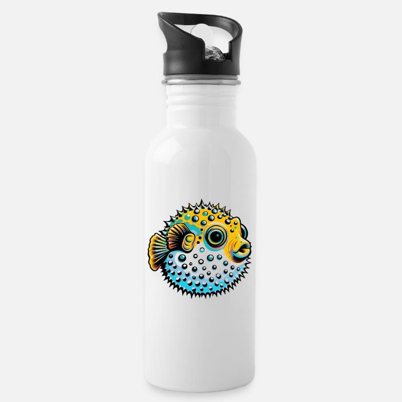 Kugelfisch - Trinkflasche mit integriertem Trinkhalm - Weiß