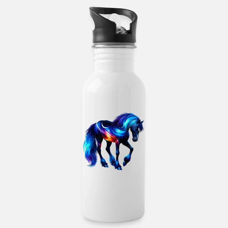 Pferd - Trinkflasche mit integriertem Trinkhalm - Weiß