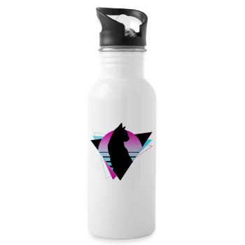 Katze Neon Geometrisch Silhouette Umriss Bunt - Trinkflasche mit integriertem Trinkhalm - Weiß - Rechts