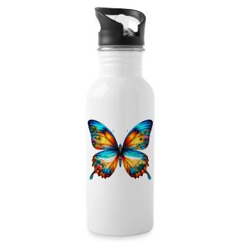Schmetterling - Trinkflasche mit integriertem Trinkhalm - Weiß - Rechts