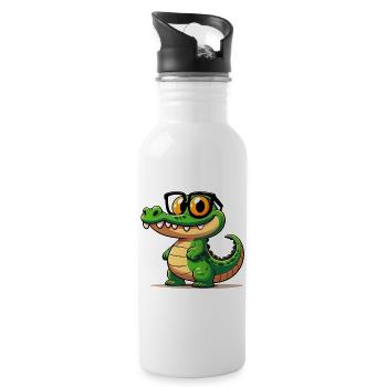 Alligator Crocodile - Water bottle with straw - white - Right