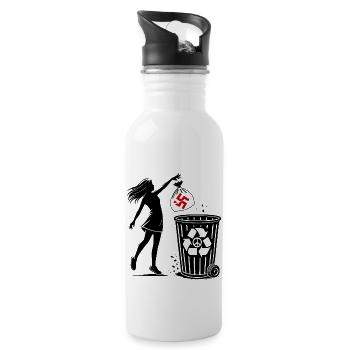 FCK NZS - Gegen Rechts - halte deine umwelt sauber - Trinkflasche mit integriertem Trinkhalm - Weiß - Rechts