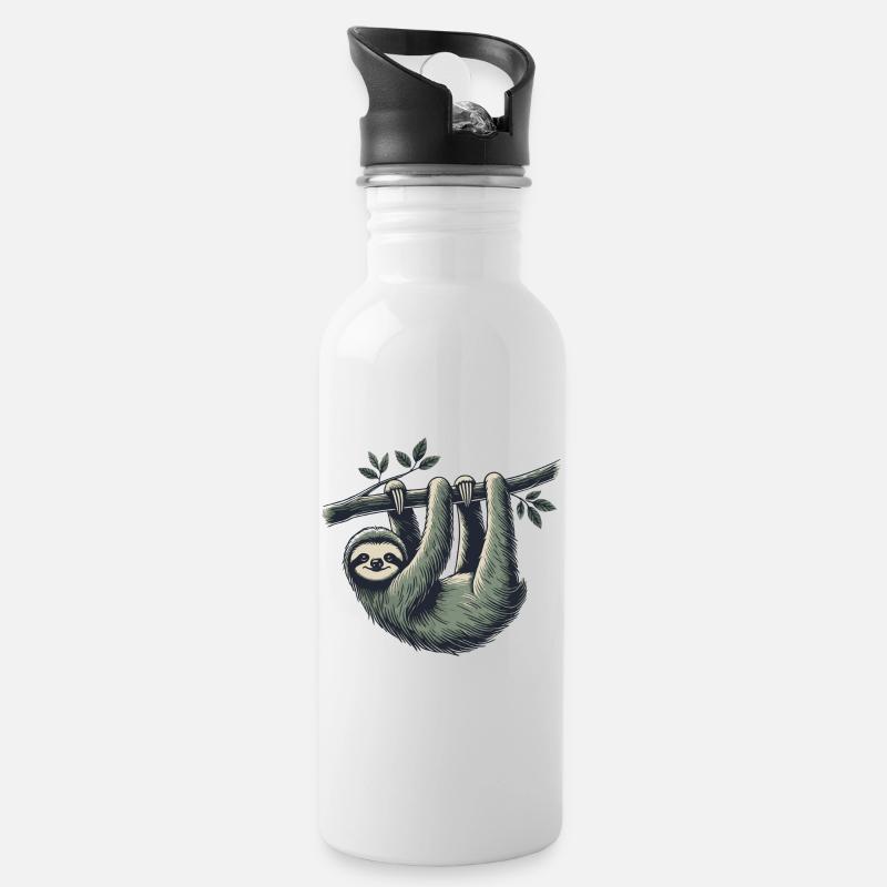 Faultier - Trinkflasche mit integriertem Trinkhalm - Weiß