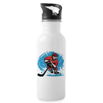 Eishockeyspieler - Trinkflasche mit integriertem Trinkhalm - Weiß - Rechts