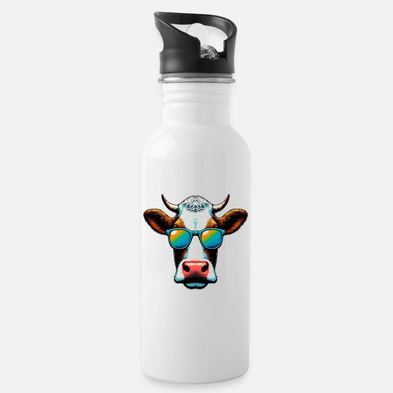 Kuh - Trinkflasche mit integriertem Trinkhalm - Weiß