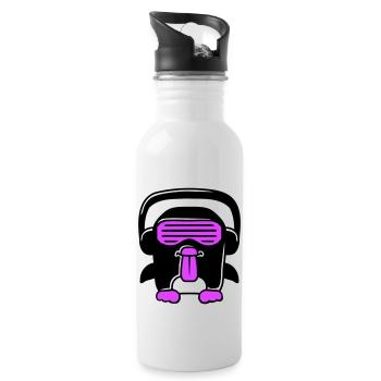 Party DJ Pinguin Kopfhörer Sonnenbrille Frech Cool - Trinkflasche mit integriertem Trinkhalm - Weiß - Rechts