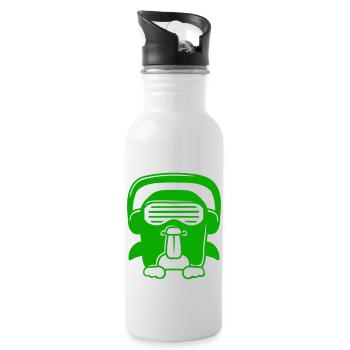 Party DJ Pinguin Kopfhörer Sonnenbrille Frech Cool - Trinkflasche mit integriertem Trinkhalm - Weiß - Rechts