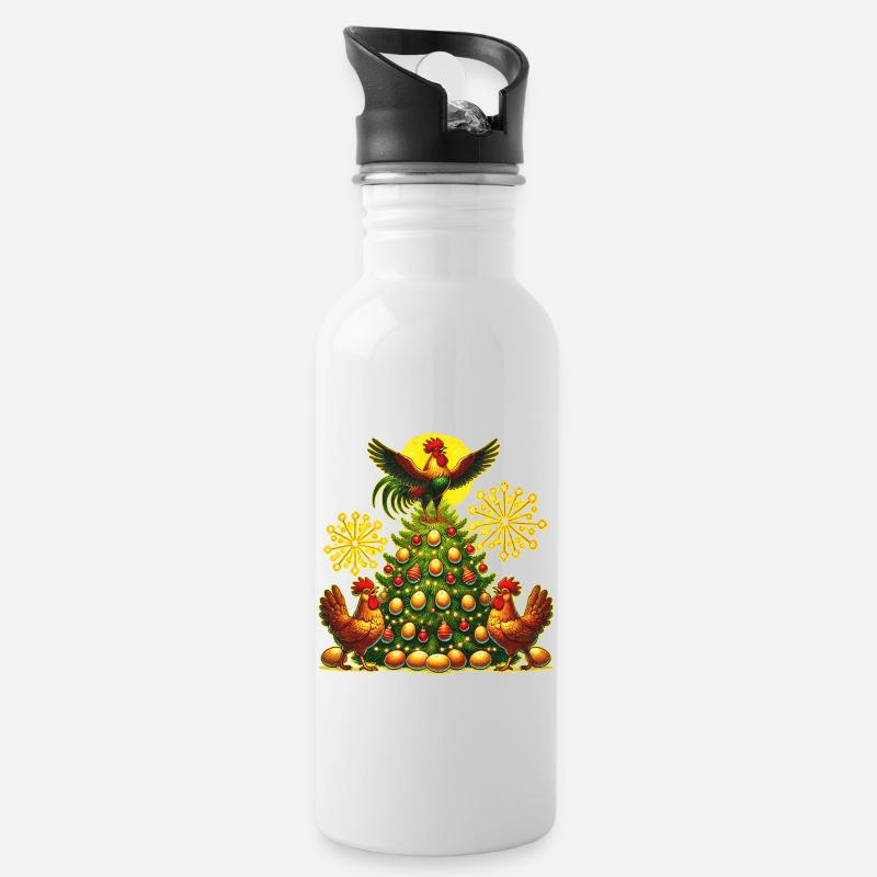 Lustiger Weihnachtsbaum Hühner - Trinkflasche mit integriertem Trinkhalm - Weiß