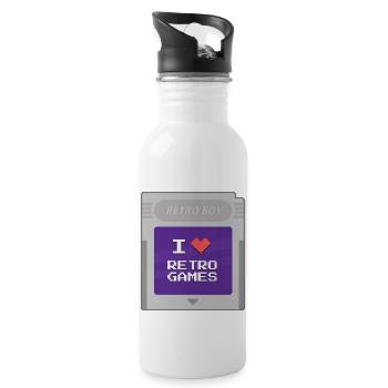 Retro Boy - Ich liebe Retrogames - Trinkflasche mit integriertem Trinkhalm - Weiß - Rechts