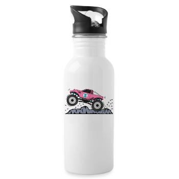 Monstertruck Geburtstag 5 Pink - Trinkflasche mit integriertem Trinkhalm - Weiß - Rechts