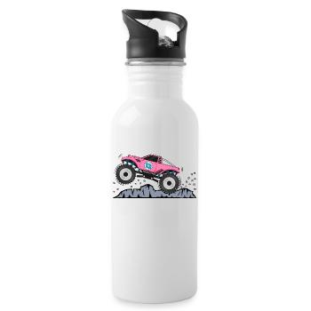 Monstertruck Geburtstag 13 Pink - Trinkflasche mit integriertem Trinkhalm - Weiß - Rechts