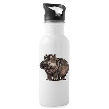 Nilpferd - Trinkflasche mit integriertem Trinkhalm - Weiß - Rechts