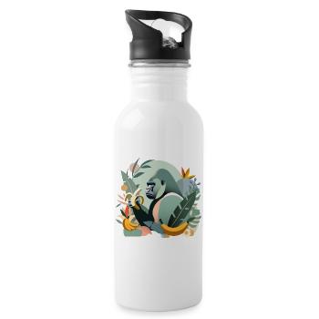 Fier gorille avec banane en environnement tropical - Gourde avec paille intégrée - blanc - Droite