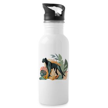 Panther im Dschungel - Stilvolle Tierillustration - Trinkflasche mit integriertem Trinkhalm - Weiß - Rechts