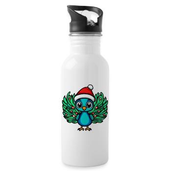 Pfau Vogel Weihnachten - Trinkflasche mit integriertem Trinkhalm - Weiß - Rechts