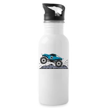 Monstertruck Geburtstag 10 Turkis - Trinkflasche mit integriertem Trinkhalm - Weiß - Rechts