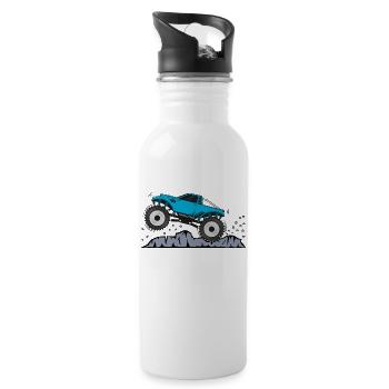 Monstertruck in Turkis - Trinkflasche mit integriertem Trinkhalm - Weiß - Rechts