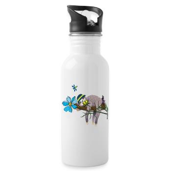 Faultier im Garten - Trinkflasche mit integriertem Trinkhalm - Weiß - Rechts