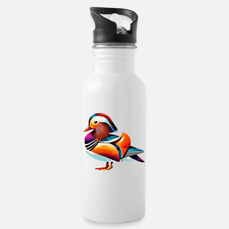 Mandarinente - Trinkflasche mit integriertem Trinkhalm - Weiß