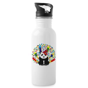 Geburtstags Panda mit Konfetti und Raketen. - Trinkflasche mit integriertem Trinkhalm - Weiß - Rechts