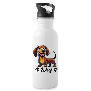 dachshund woof - Water bottle with straw - white - Right