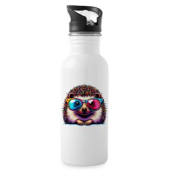 Igel mit Sonnenbrille - Trinkflasche mit integriertem Trinkhalm - Weiß - Rechts