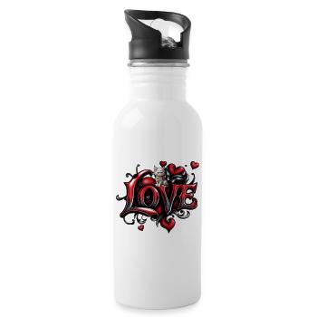 Whispers of the Heart: The Magic of Love and Kitten - Water bottle with straw - white - Right