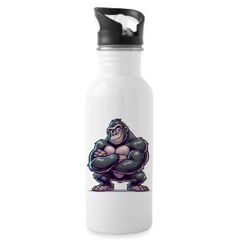 gorilla funny comic - Trinkflasche mit integriertem Trinkhalm - Weiß - Rechts