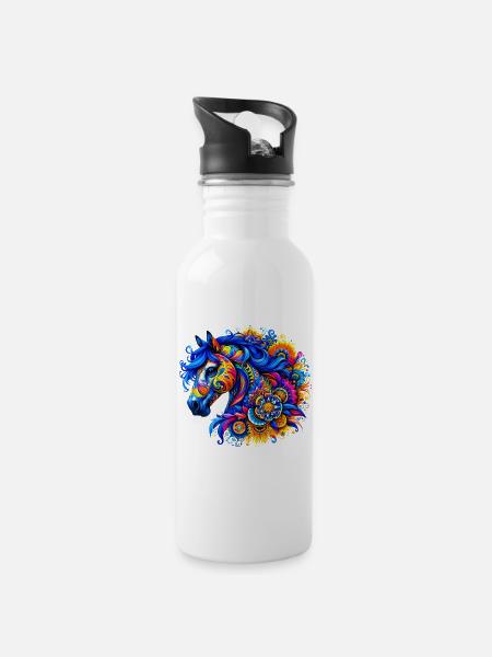 Pferd - Trinkflasche mit integriertem Trinkhalm - Weiß